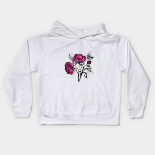 Elegant Pink Roses on Black - Floral Artwork No. 935 Kids Hoodie